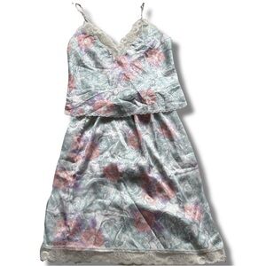 Vintage 90s Floral Slip Dress Set | Lace Trim Lingerie Y2K Cottagecore Coquette